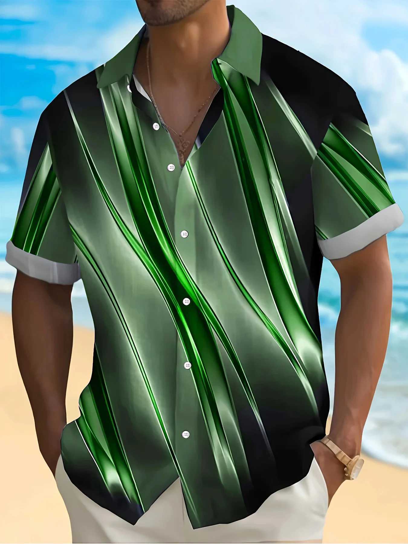 2025 New Hawaii Mens Shirt 3D Leaf Printed Short Sleeve Shirt Party T-Shirt Summer Casual Tops Loose Plus Size Clothing W250627