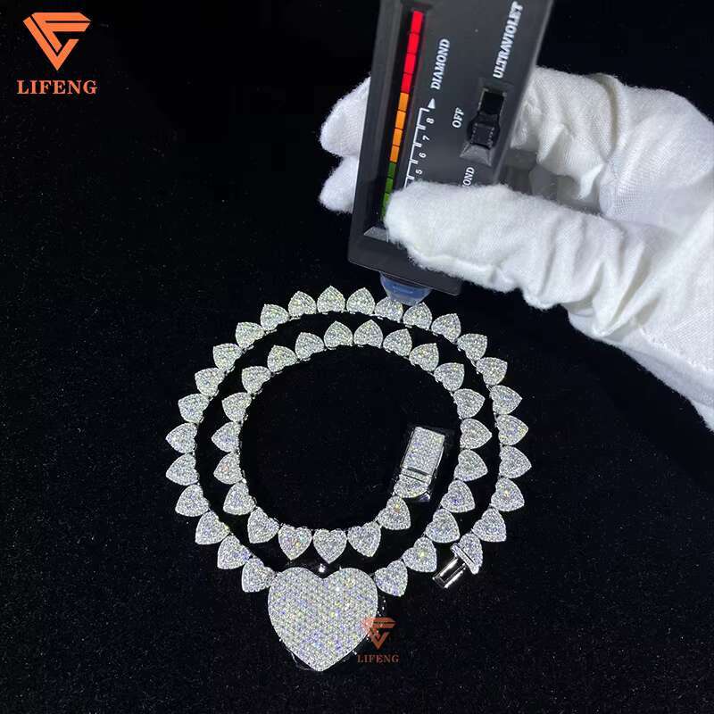 Love Heart Pendant Necklace Custom 925 Sterling Silver VVS Moissanite Diamond Womens Birth Stone Heart Necklace Connected Chain