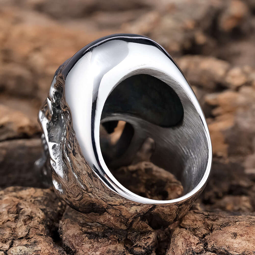 Teething Zombie Skull Ring Gothic Style Blackened Polished Titanium Steel Men's Jewelry