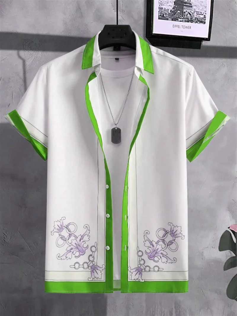 Summer Fashion Mens Shirt Hawaii Simple Lapel Print Daily Street Casual Lapel Mens Tops Large Size Mens Short-sleeved Shirt W250627