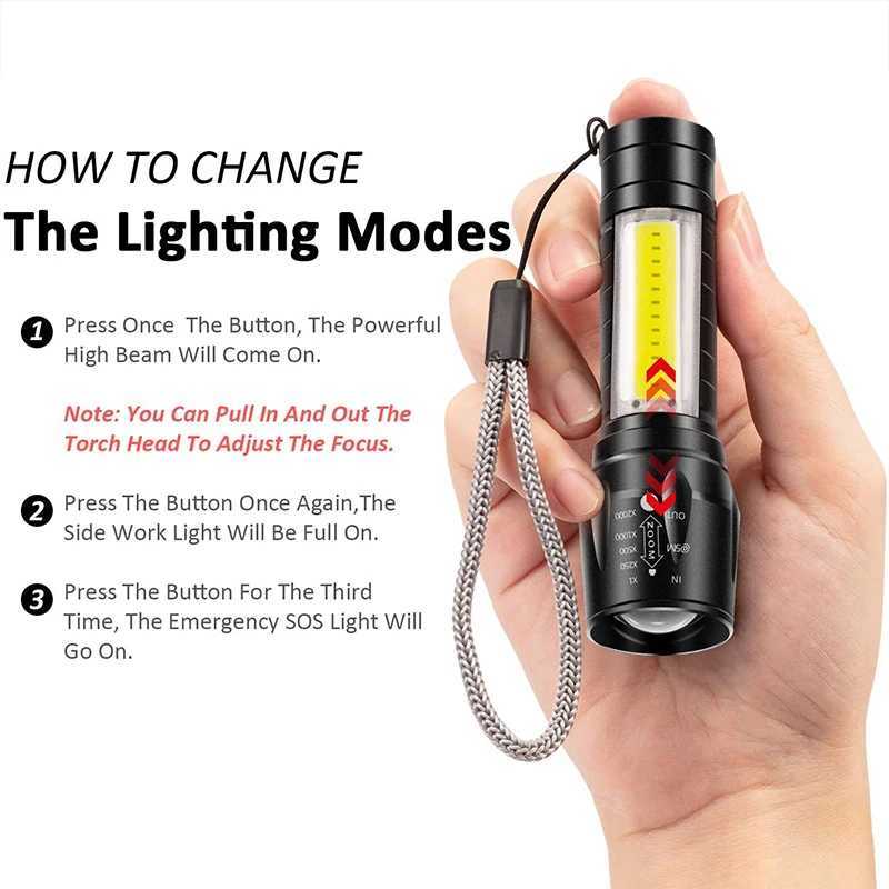 Portable Rechargeable Zoom LED Flashlight Mini Flash Light Torch Lantern 3 Lighting Modes Camping Lamp W250701