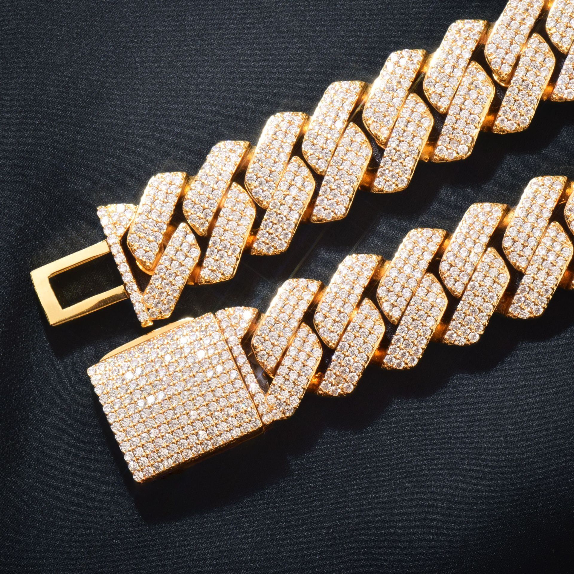 20mm Luxury Gold Plated VVS Moissanite Iced Out Hip Hop Curved Cuban Chain Unisex Choker Trendy Edgy Statement Jewelry Passe the diamond tester