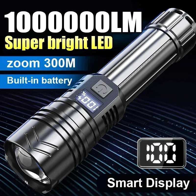 High Power LED Flashlight 1000000 LM Powerful Flashlight Portable USB Rechargeable LED Lamp 2000mAh Emergency Camping Torch W250701