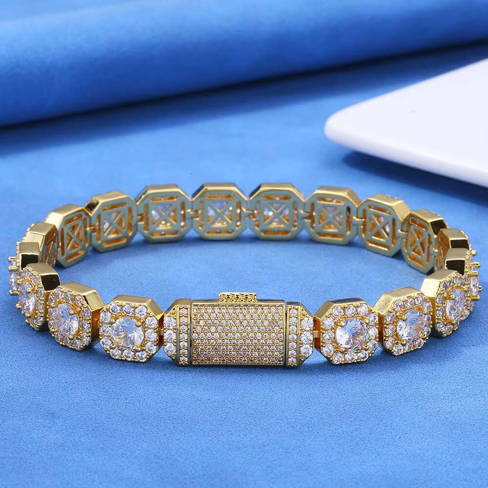 European American Hip Hop 10mm Rock Candy S925 Silver Moissanite High-End Personalized Fine Chain Link Bracelet for Men