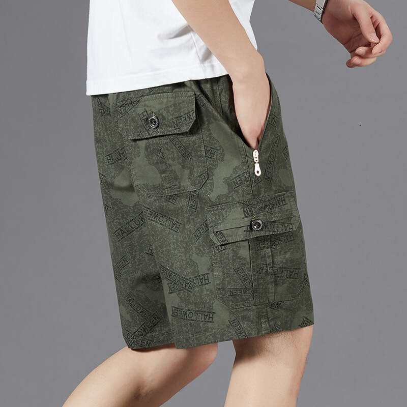 Mens Summer Shorts Five-Point Casual Camouflage Cargo Loose Fit Cotton Home Shorts Thin Style