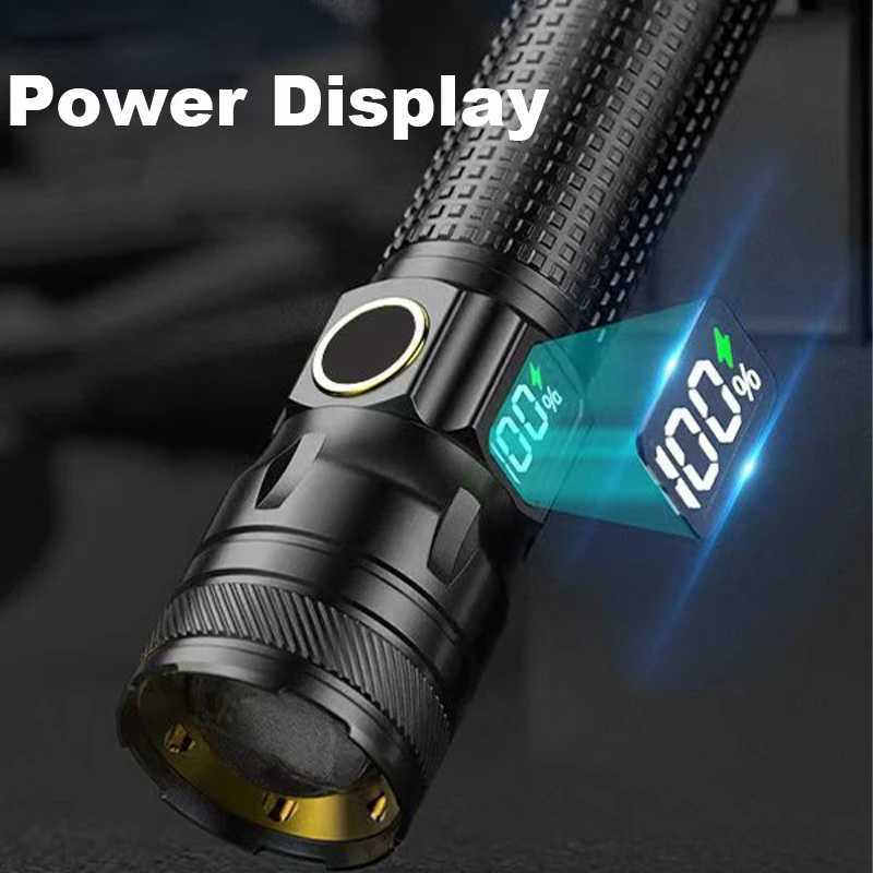 Aluminum Alloy Rechargeable LED Flashlight With Power Display High Power Torch Light Outdoor Waterproof Camping Lantern W250701