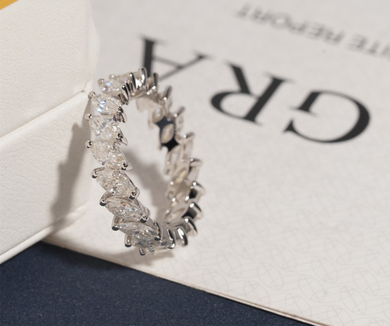 Pass Diamond Tester 925 Sterling Silver Marquise Hip Hop Eternity Band Moissanite Diamond Ring