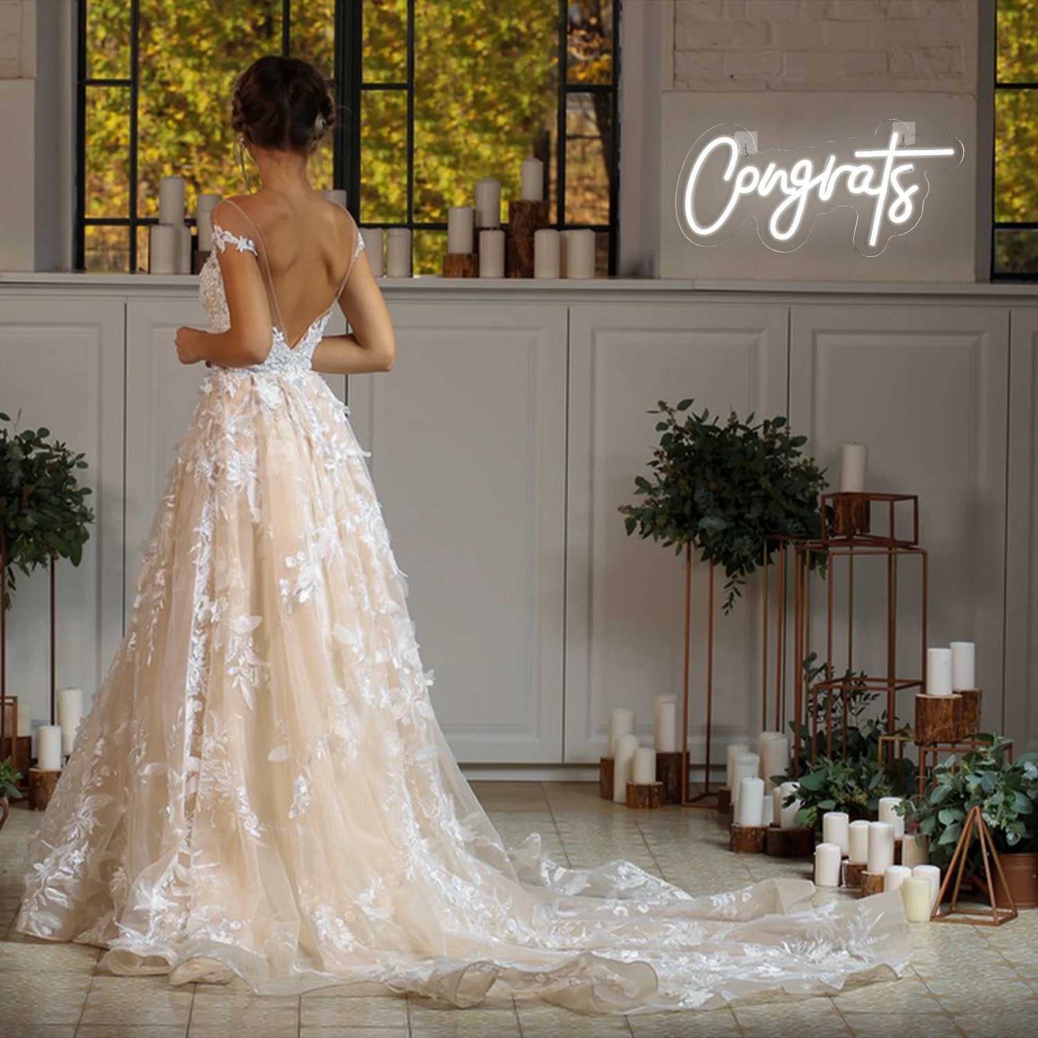 White Congrats Neon Signs Custom for Wall Art Decor 5/12V USB With Dimmable Neon Sign for Party Wedding Decoration Banner XJ250626