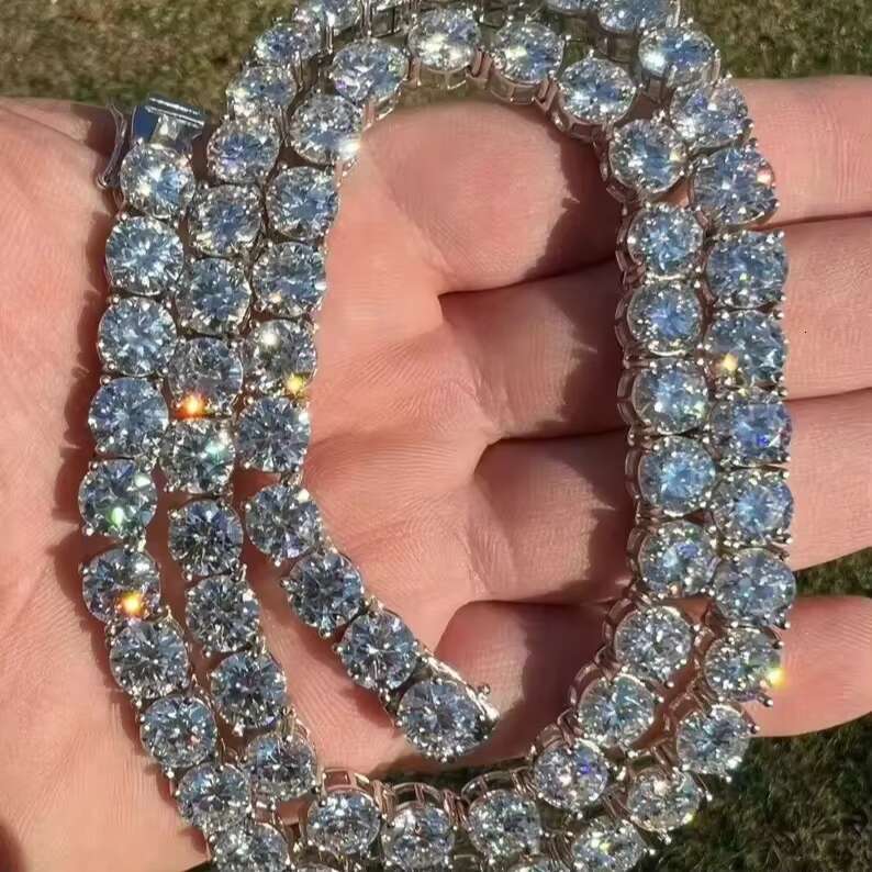 Iced Out White Moissanite Diamond Tennis Chain for Men Women Excellent Cut Beautiful Sterling Silver Chain Hip Hop Jewelry