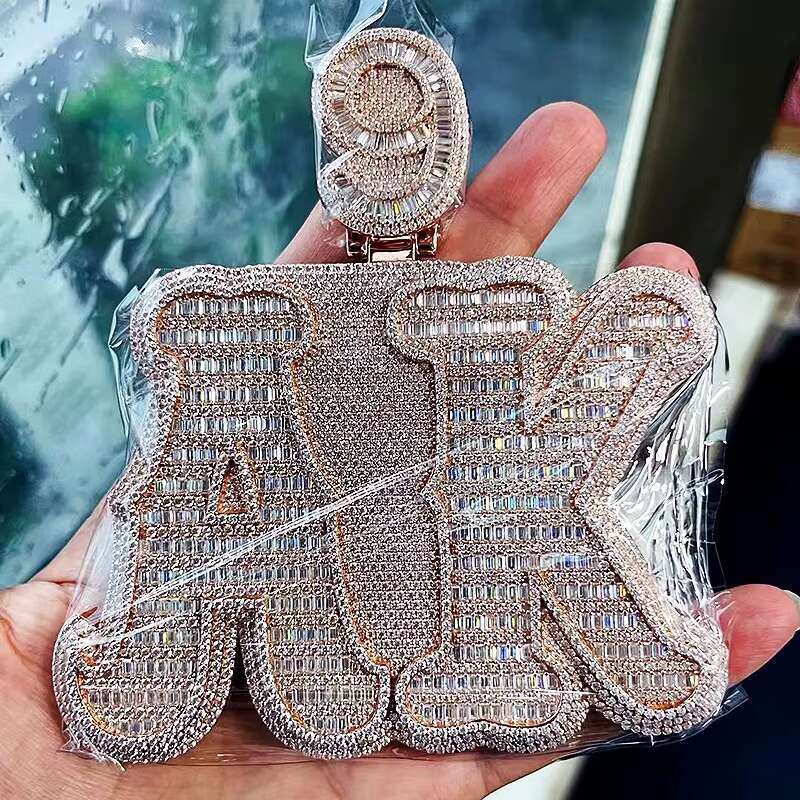 Iced Out Jewelry Moissanite Pendant Men Hip Hop baguette Diamond Chain Name Plate Moissanite Custom Letter Pendant for Men Women