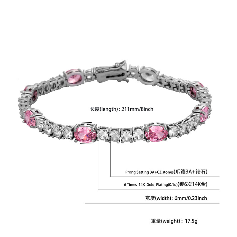 Free shipping designer European and American Oval Gemstone Bracelet Light Luxury Couple Versatile 6mm Tennis Chain Zircon Chain Personalized Jewelry
