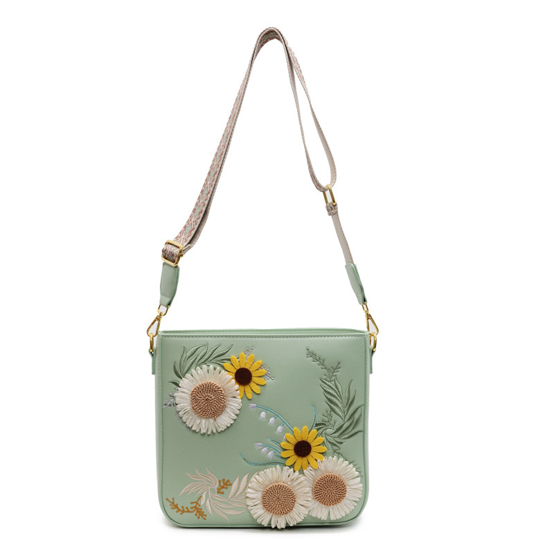 trend Embroidered Sunflower Countryside trend Style Bucket Bag Fashion Multi functional Crossbody Bag Designer Bag Women s Handbag