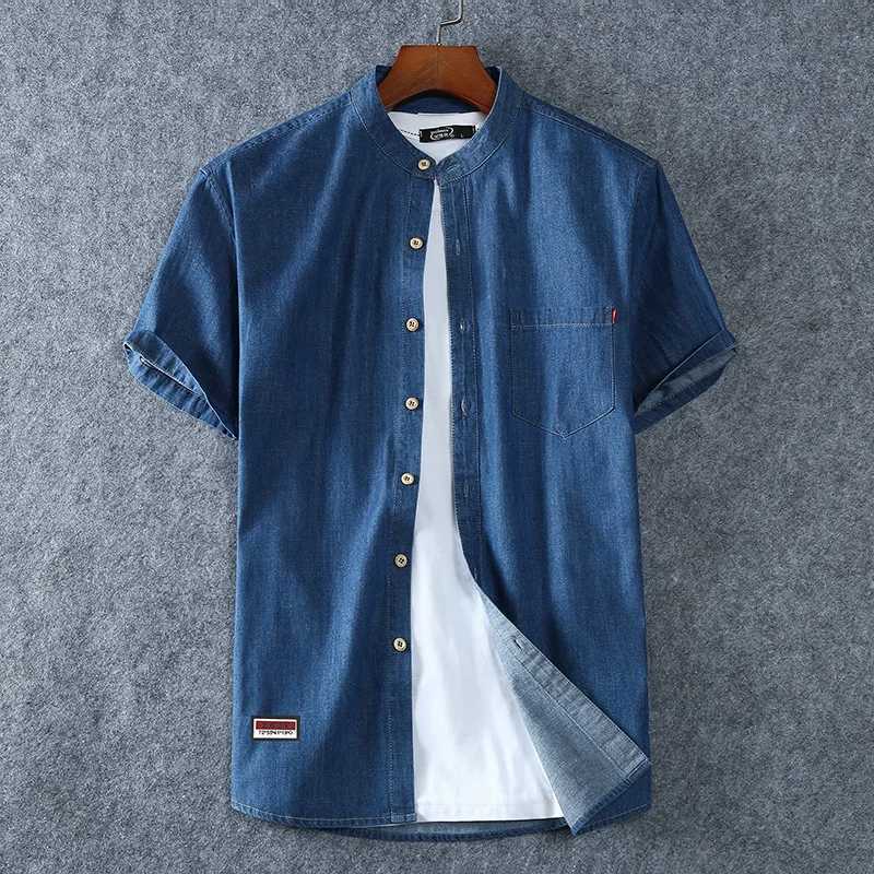 Mens Blue Denim Shirts Short Sleeve Jean Shirts New Summer High Quality Men Cotton Light Blue Denim Shirts Plus size L-8XL W250627