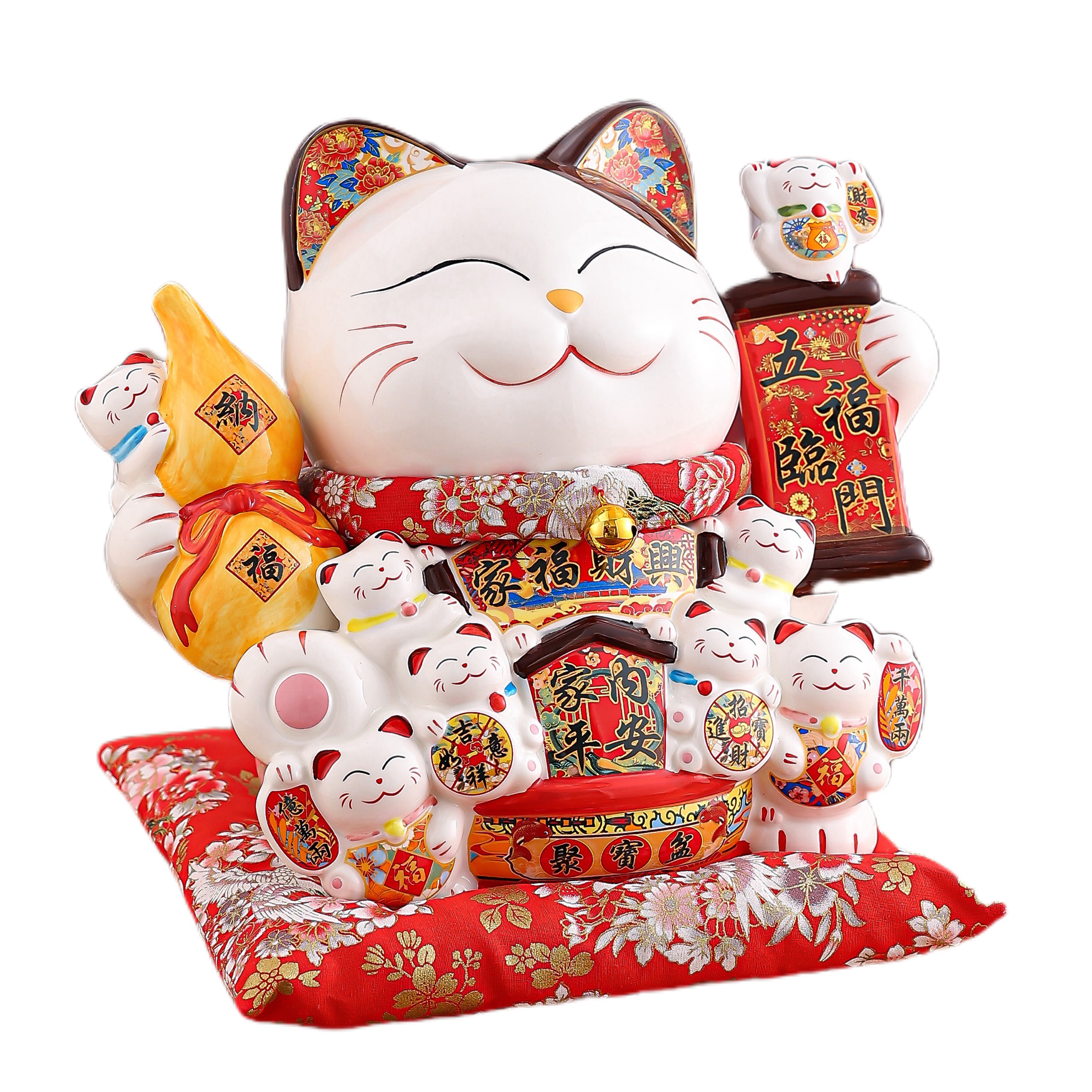 Ceramic Wealth Cat Piggy Bank Decoration for Home & Living Room - Prosperous Gift Idea Handmade Cat Piggybank Ideal for New Homes