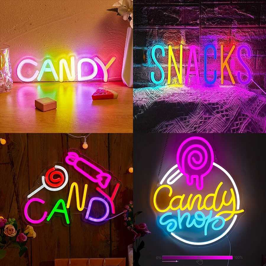 Candy Shop Neon Sign for Wall Decor LED Signs Lollipop Store Decorations Dessert Business Light Up Signs Candy Party Decor XJ250626