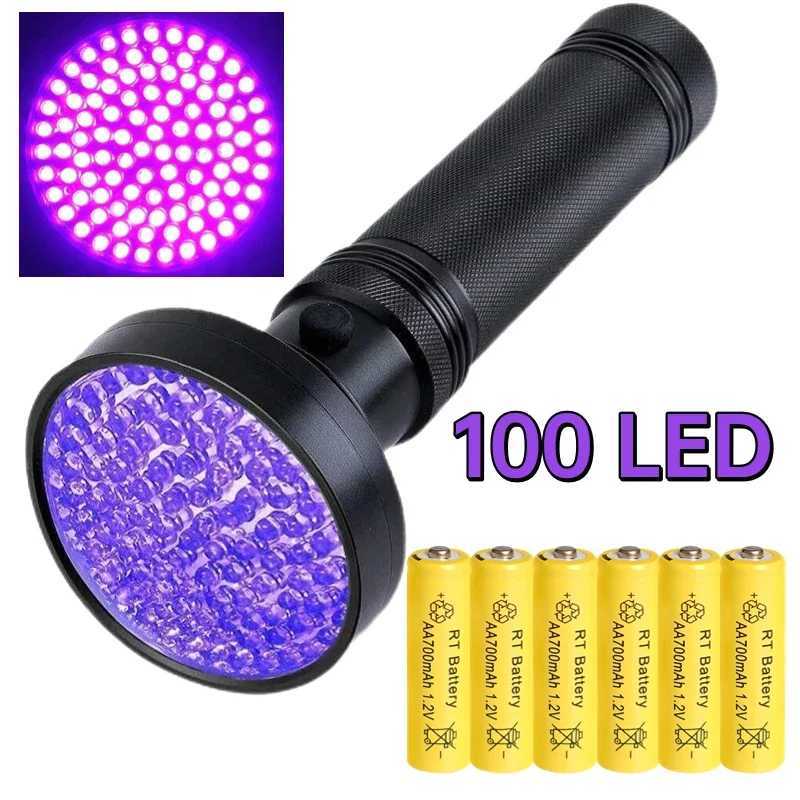 21/51/100 LED UV Flashlight Black Light with AA/AAA Battery Portable Ultraviolet Torch for Pet Urine Detection Hotel Inspection W250701