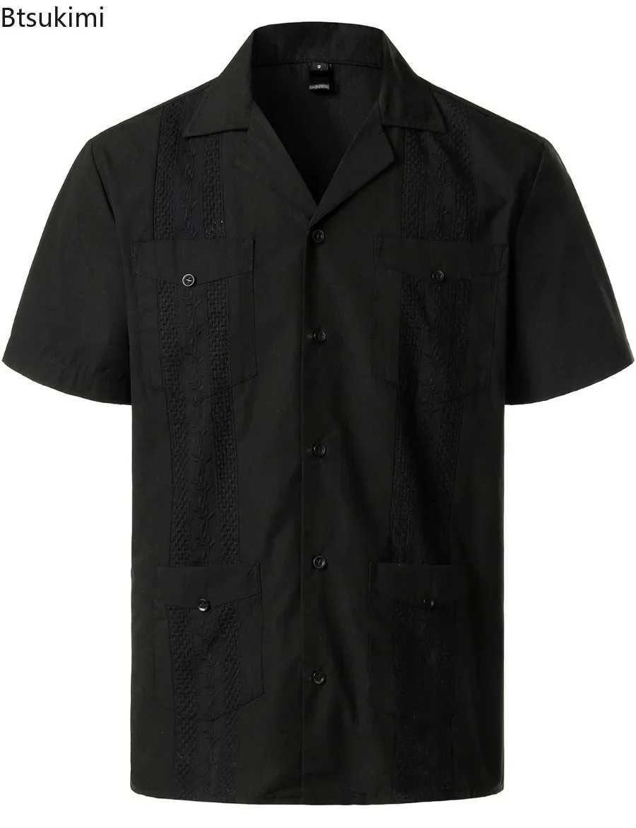 Summer New Mens Shirts Multi-pockets Lapel Short Sleeve Single Breasted Cardigan Male Casual Beach Shirts Traditional Costumes W250627