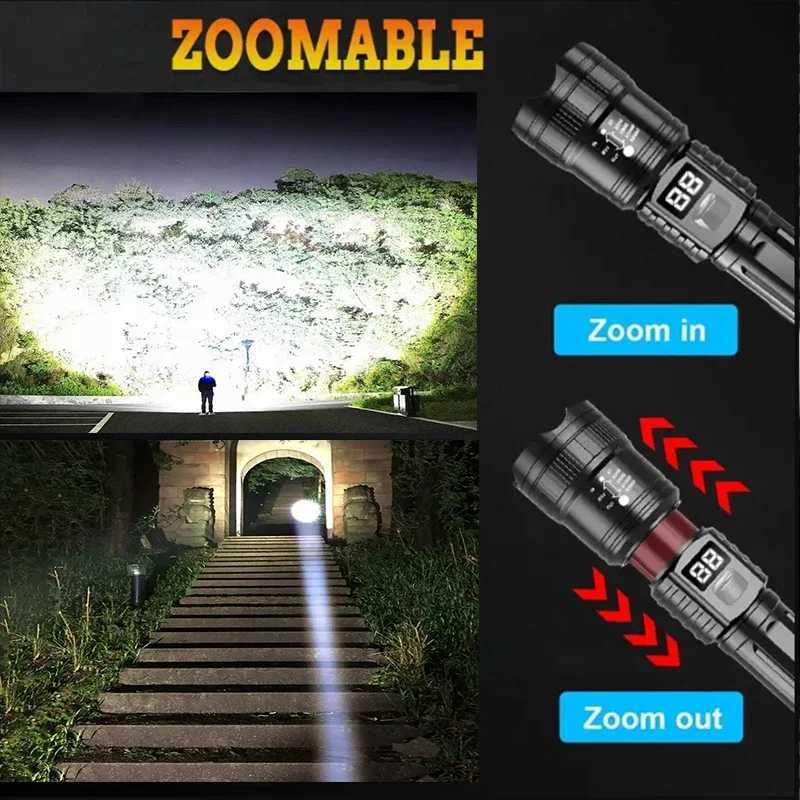10000LM High Power LED Flashlight Rechargeable Long Range Zoom Tactical Torch Light Outdoor Emergency Camping Fishing Lantern W250701