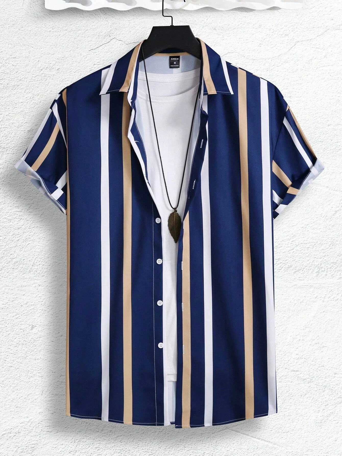 Mens Womens Stripe Print Design Shirt Tops Short Sleeve Shirts Casual Fashion Casual Button Short Sleeve Tops W250627