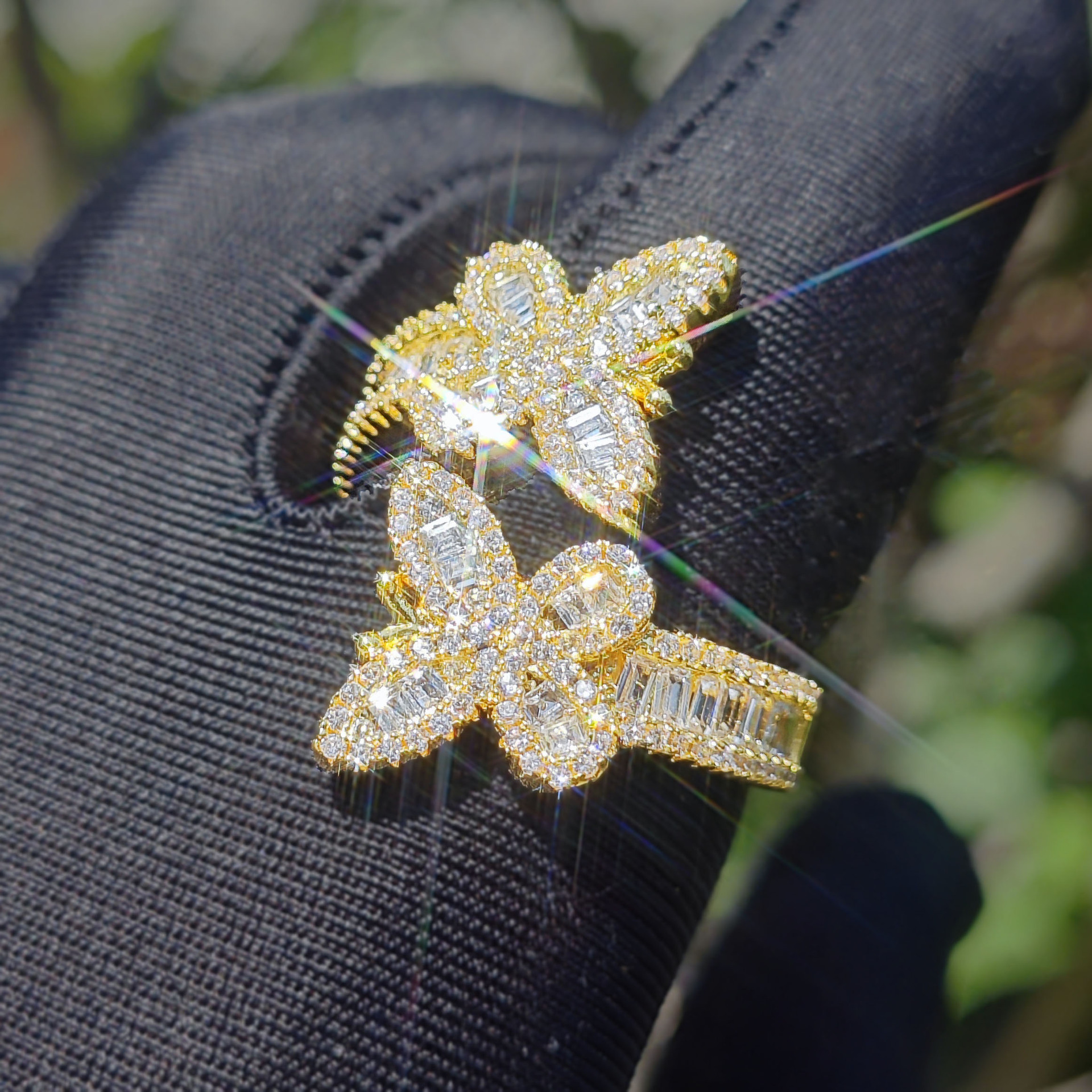 New Release Luxury VVS Moissanite Iced Out Hip Hop Streetwear Twin Butterflies Couple Ring Edgy Bling Premium Jewelry Passes the Diamond Tester