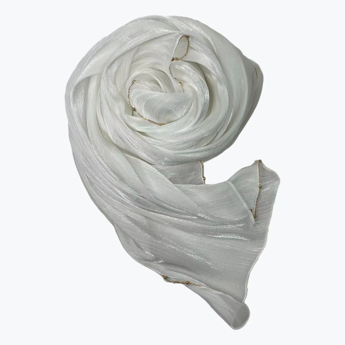 T1084 solid color cool island satin crepe long scarf metal bead chain long scarf head scarf