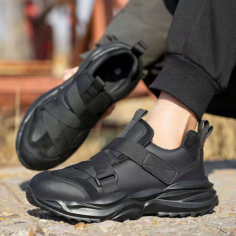 25 Hot Sales New Type Construction Worker Waterproof Leather Steel Toe Shoes, Light Black Ultra-fine Fiber Safety Shoes