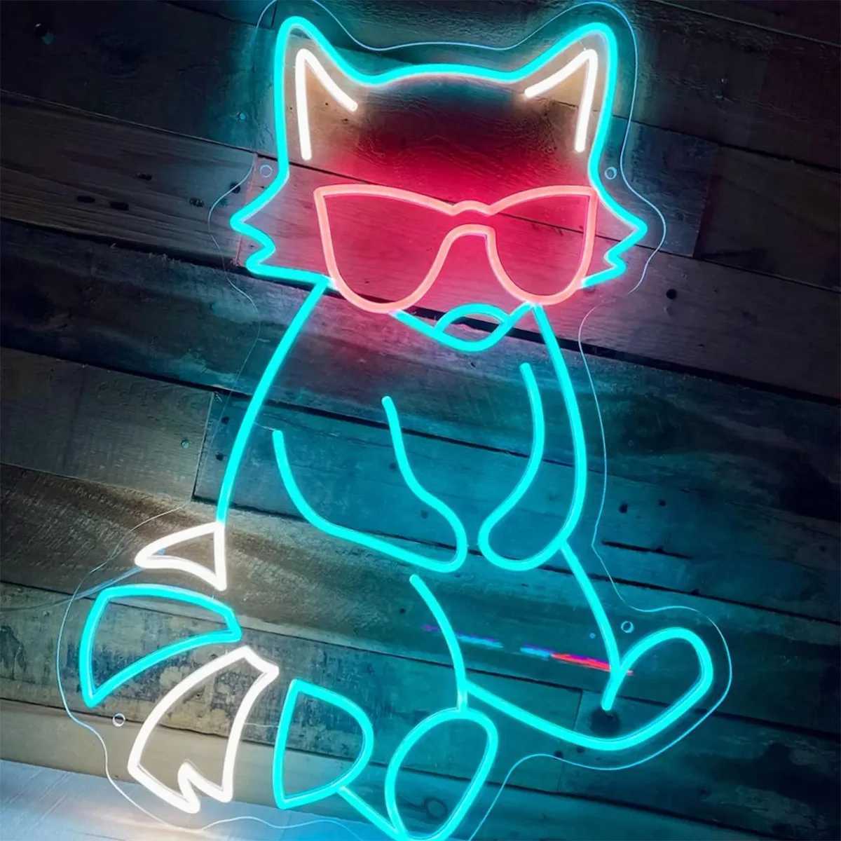 Cool Raccoon Neon Sign Raccoon Glasses Decor Animal Sign Cute Raccoon Room Decor Custom Raccoon Corner Decor XJ250626