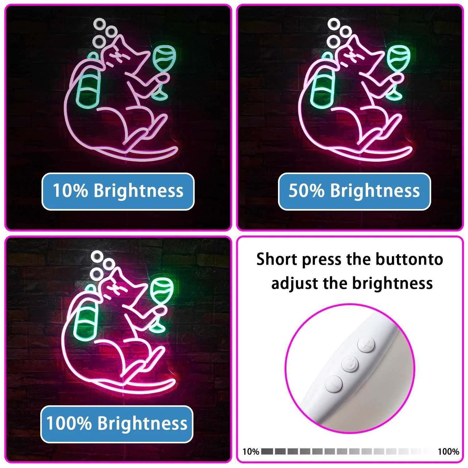 Cat Beer Neon Sign Animal Bar Light up Signs Pink Led Room Decoration Funny Bar Neon Signs Wall Decor Bedroom Home Bars Party XJ250626