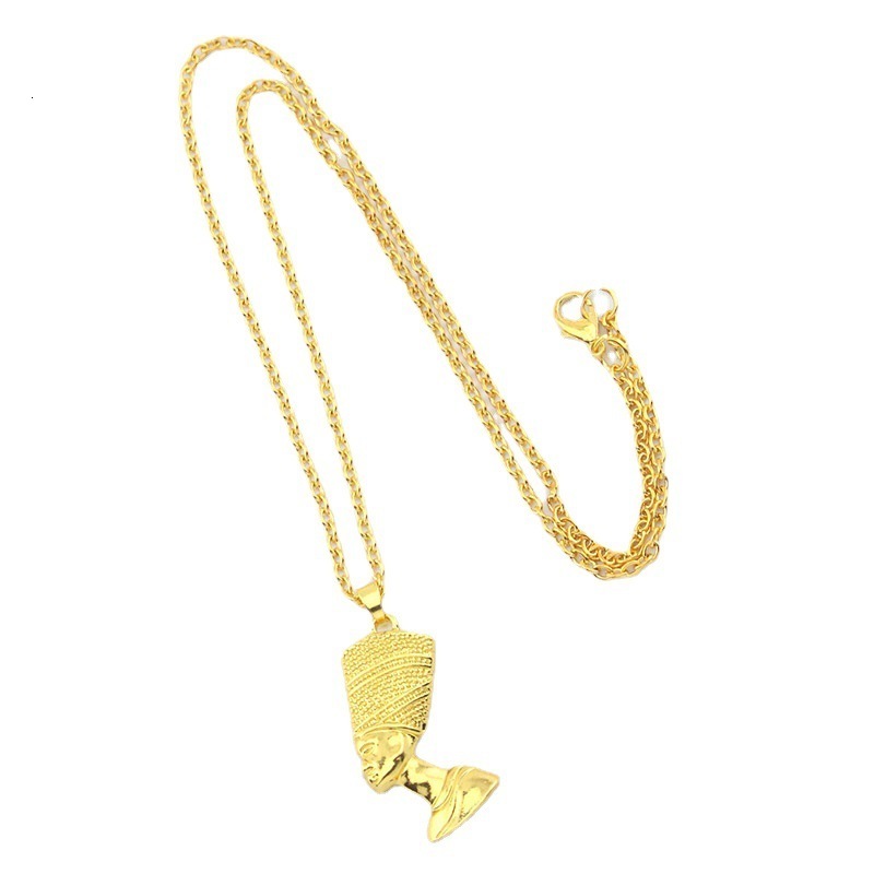 Necklace African Ancient Egyptian Queen Nefertiti Pendants For Women Hip Hop Men Gold Color Jewelry Accessories Large Size 240522