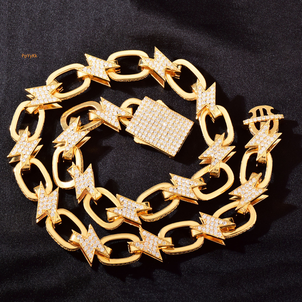 13mm Luxury VVS Moissanite Iced Out Hip Hop Lightning Bolt Chain Multi-Size Edgy Statement Jewelry Passes the Diamond Tester