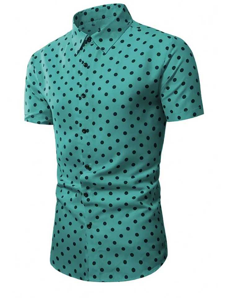 Mens shirt summer beach shirt black and white short sleeve polka dot lapel vacation clothing fashionable casual comfortable 5XL W250627