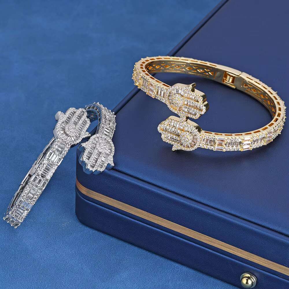 Luxury VVS D Color Moissanite Tennis Bracelet 925 Sterling Silver Baguette Cut Moissanite Adjustable Open Cuff Bracelet for Gift