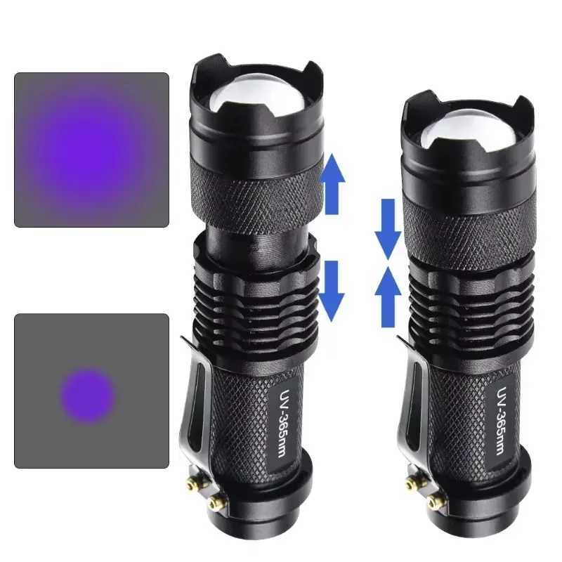 Zoomable UV Flashlight 395/365nm LED Ultraviolet Torch Mini Ultra Violet Lights Inspection Lamp Pet Urine Stain Detector Tools W250701
