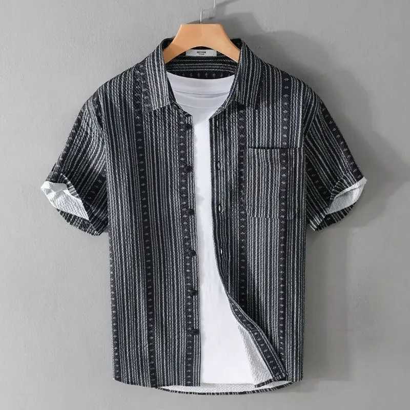 Short Sleeve Striped White Mens Shirt Male Shirts with Pocket Aesthetic High Quality Luxury Designer Summer Fashion 2025 New In W250627