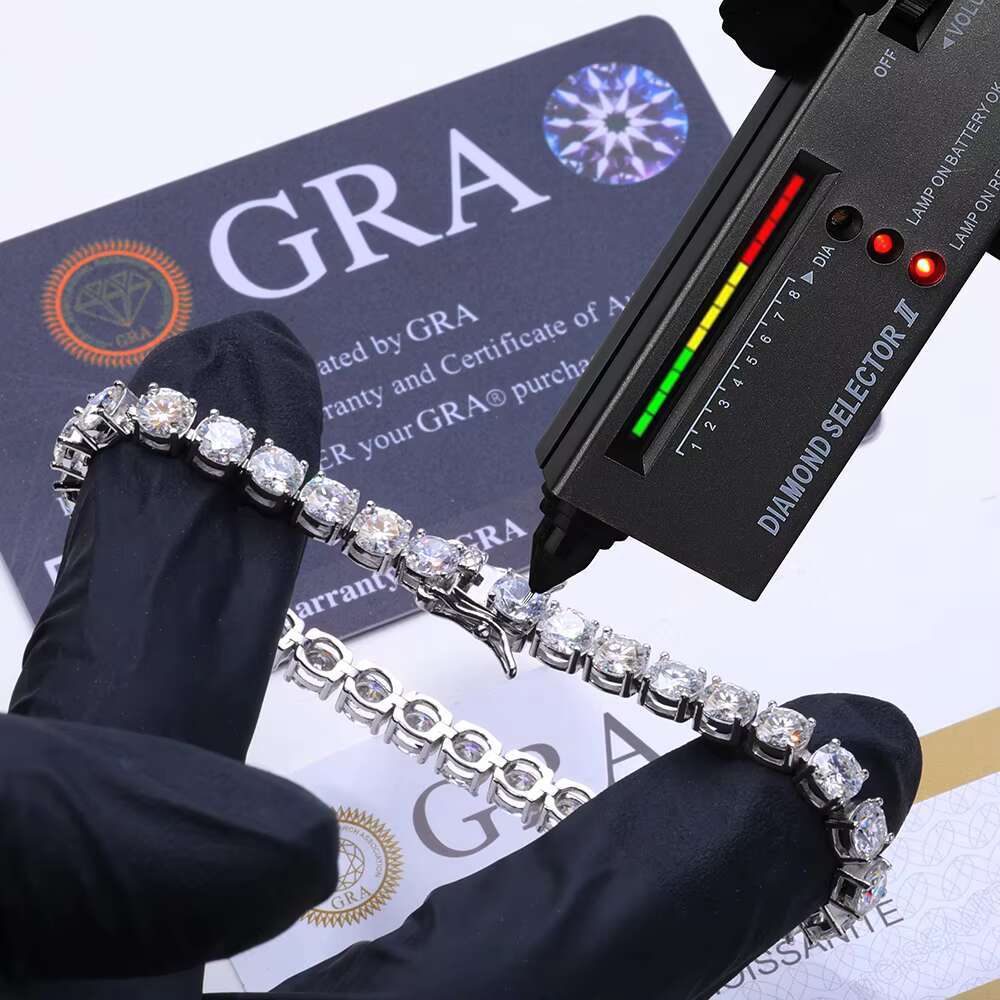 Eskeem Sparkling VVS Moissanite Tennis Chain 5mm Bracelet 925 Silver Gold Rose Gold Plated Iced Out Jewelry Gift for Women