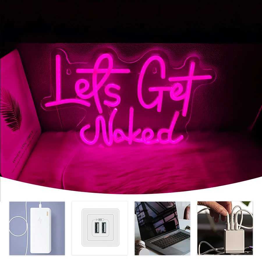LetS Get Naked Neon Sign LED Neon Sign Powered By USB Pink Letter Sign Suitable For Bedroom Home And Hotel Wall Decor. XJ250626