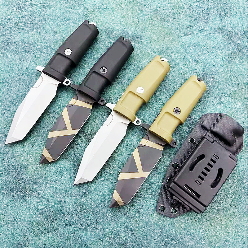 ER Survival Straight Knife A8 Satin/Titanium Coating Tanto Point Blade Full Tang Kraton Handle Outdoor Fixed Blade EDC Tactical Knives