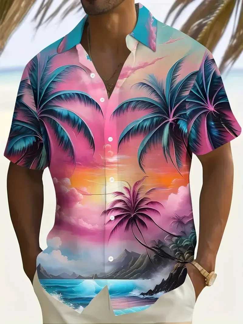 Outdoor Shirt Short Sleeve Summer Beach Wind Casual Tops Shirt Landscape Printed Pattern Large OverSize Loose Mens Clothing W250627