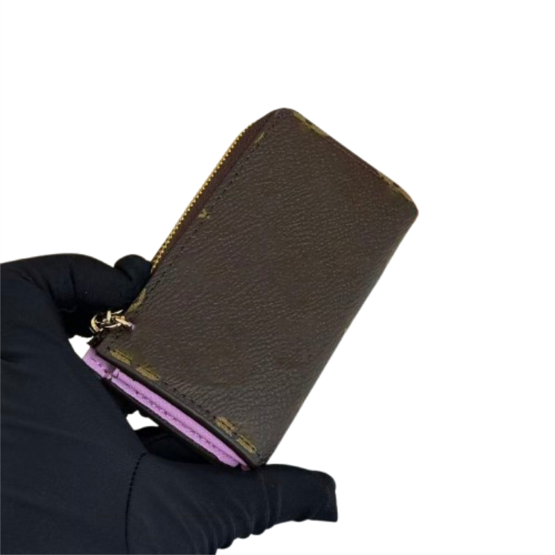 Women's Credit Genuine Leather pink Small Zipper Competitive Price Wallet Card Holder