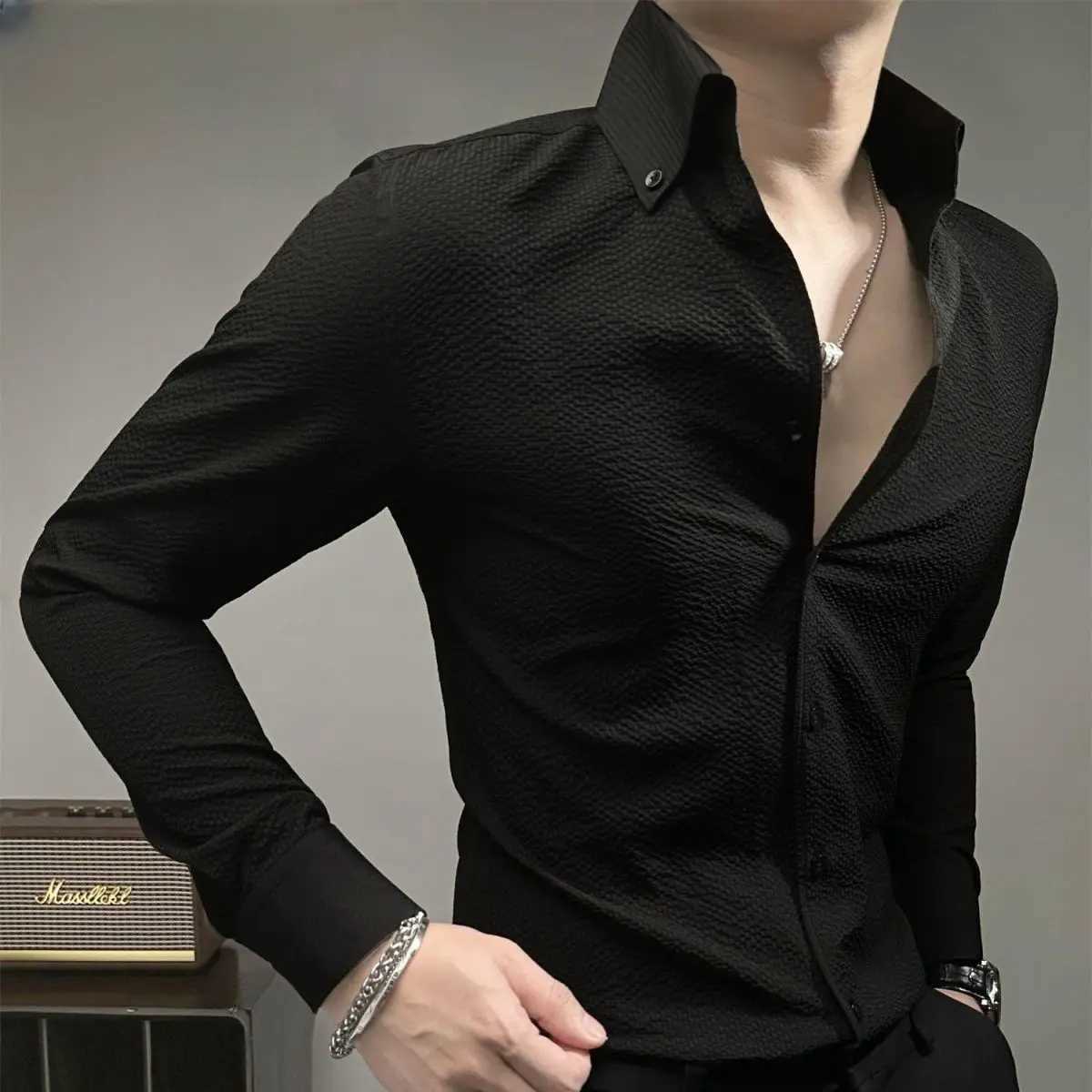 New Mens High-end Light Luxury Long Sleeve Shirt Fashionable Business Casual Versatile Handsome Shirt Trend W250627