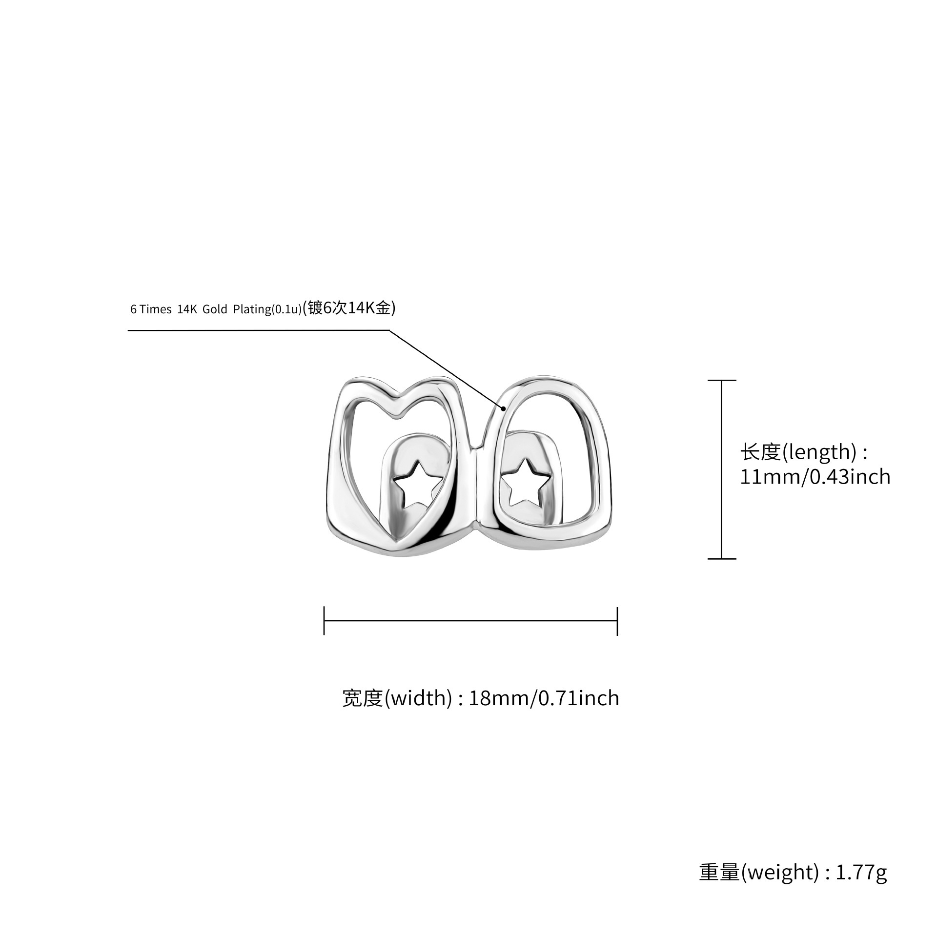 Free shipping designer Jin Ao Hollow Heart Double Bracelet Daily Street Cool Glossy Gold Teeth Hip-Hop Versatile Accessory