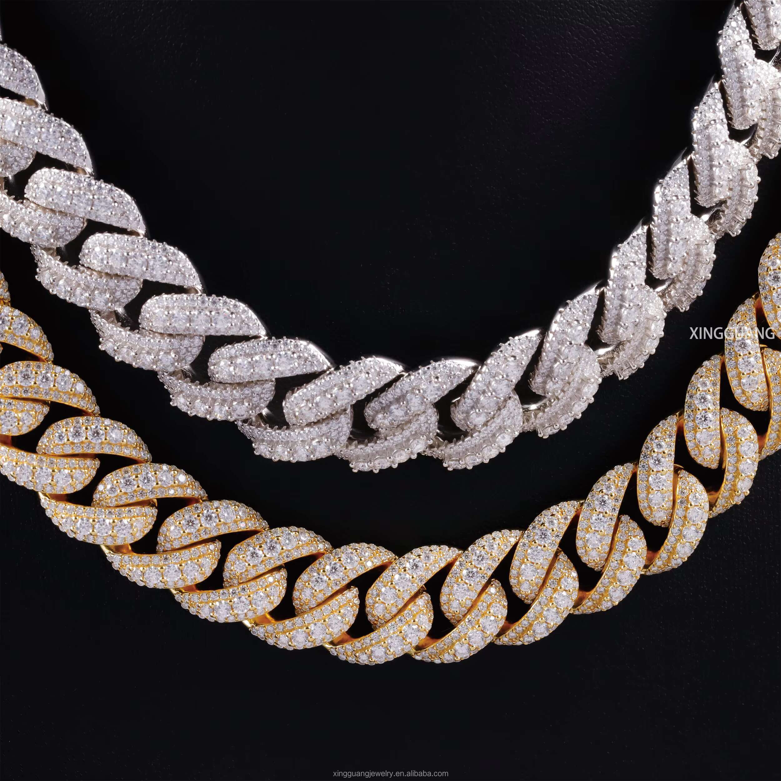 Hip Hop 14/16/18MM Full Iced Out Large Moissanite in the Middle Chain S925 18K Gold Plated VVS Diamond Cuban Link Chain Necklace