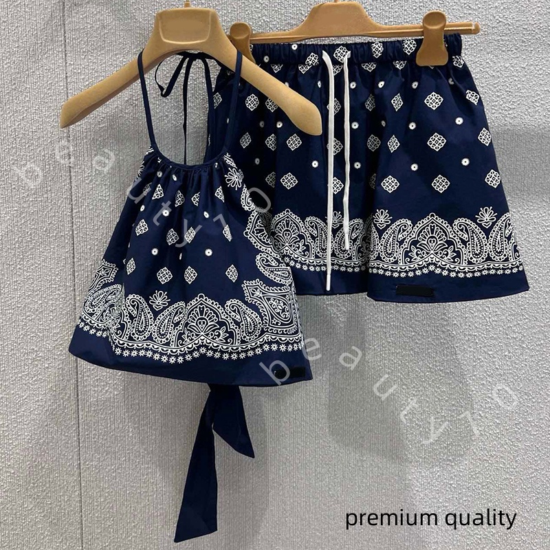 (Order by pic in opt, not by desc) Women's Vacation-Vibe Backless Cami Top and High-Waist Mini Skirt Set - Floral Print Summer Outfit