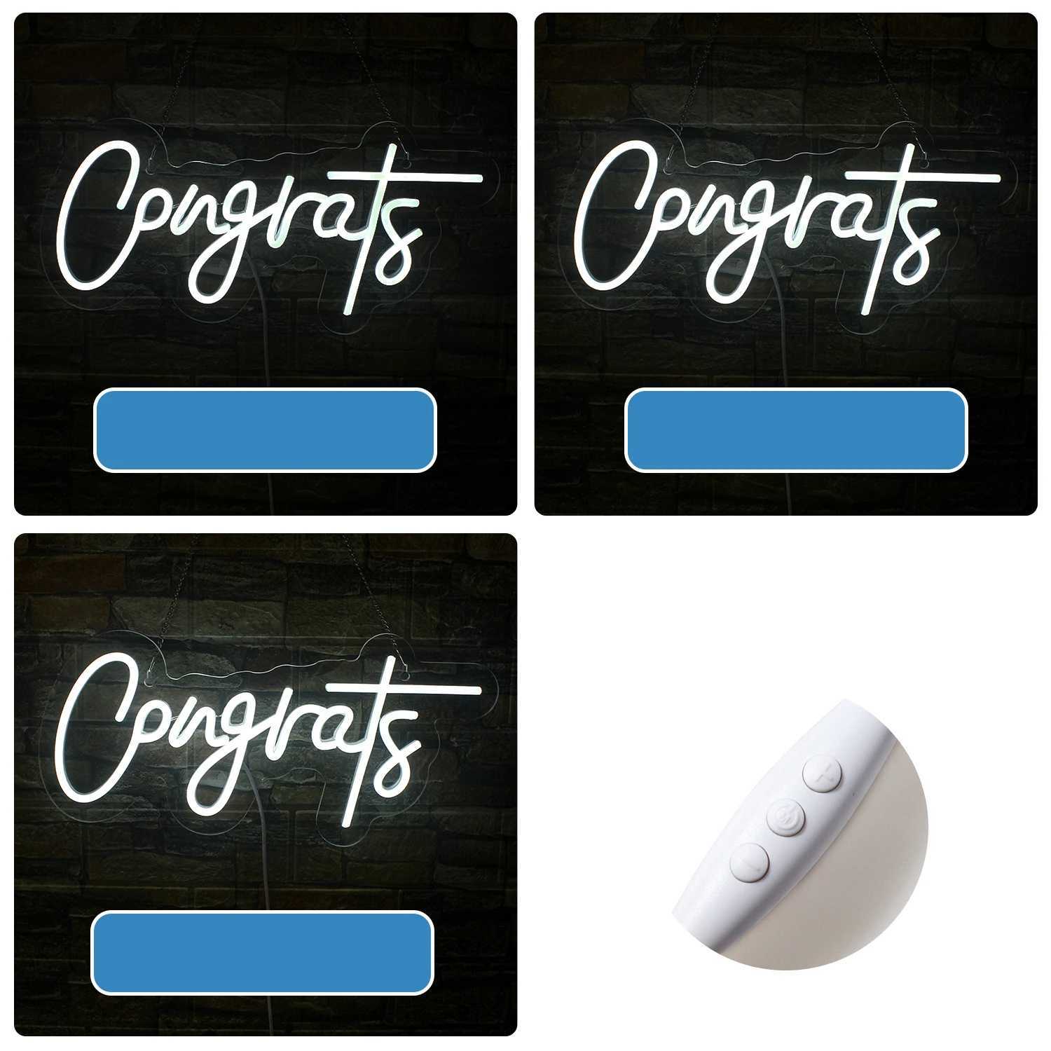 White Congrats Neon Signs Custom for Wall Art Decor 5/12V USB With Dimmable Neon Sign for Party Wedding Decoration Banner XJ250626