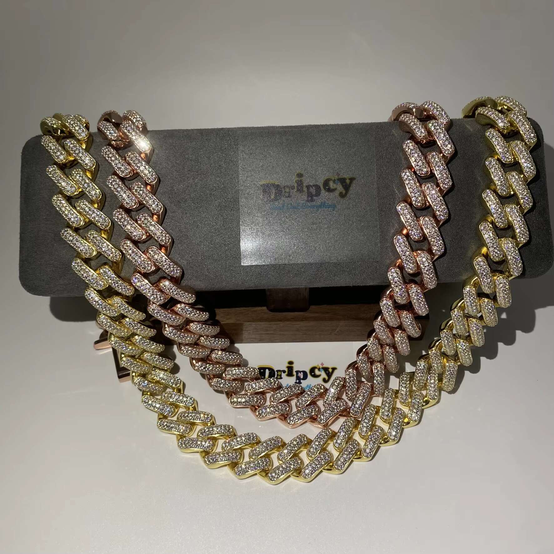 15MM Fine Jewelry Moissanite Vvs1 d Color Cuban Link Chain Real Iced Necklace Hip Hop Pass Test Bracelet Cuban Chains