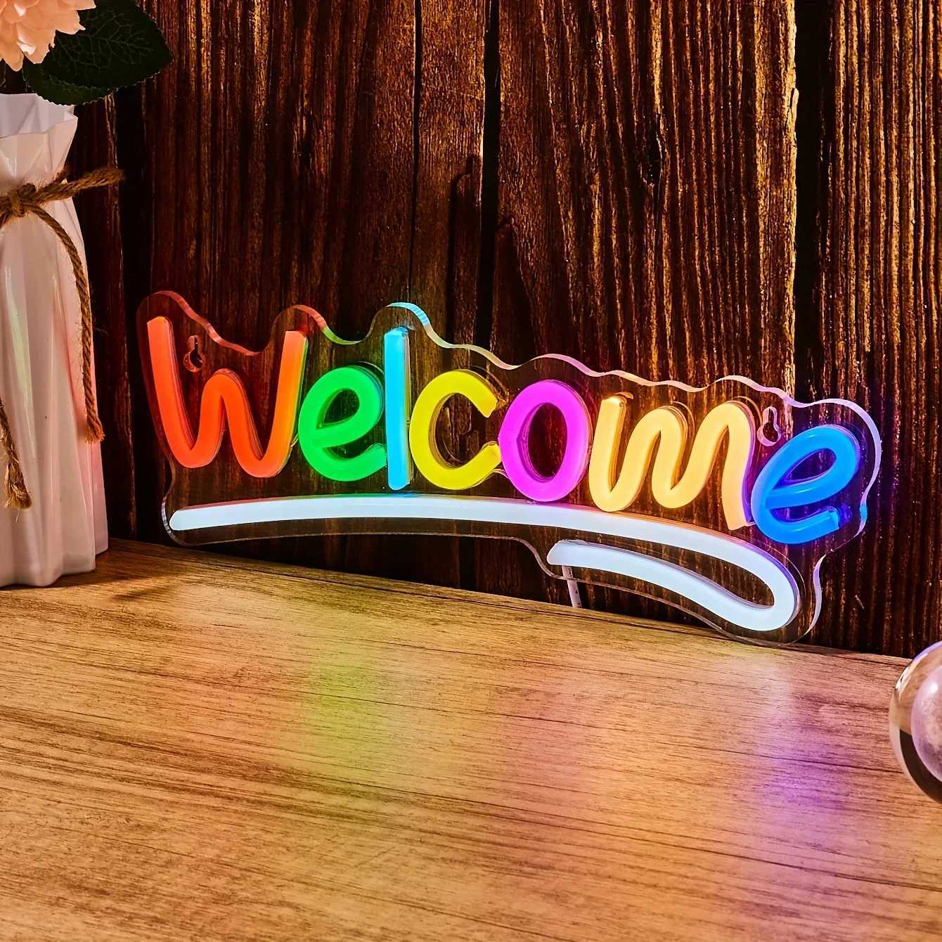 1pc Welcome Shape Back Plate Neon Sign Light Wall Party Bedroom Game Room Sports Festival 5V USB Powered XJ250626