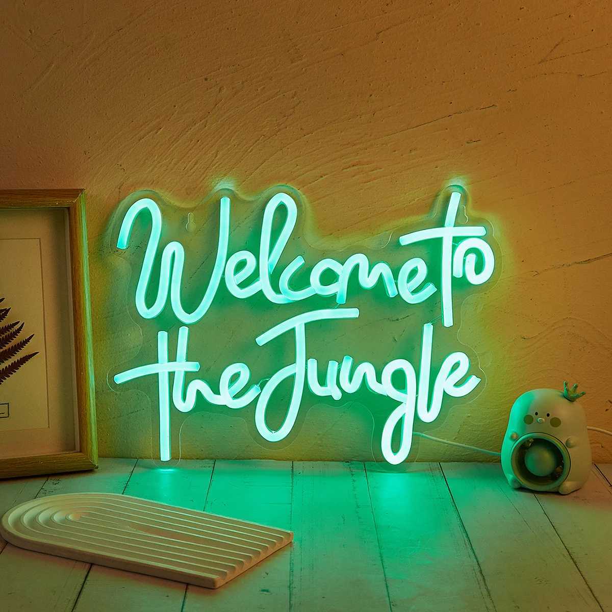 Chi-buy LED Neon Welcome to Jungle USB Powered Neon Signs Night Light Wall Art Game Room Bedroom Living Room Decor Lamp Signs XJ250626