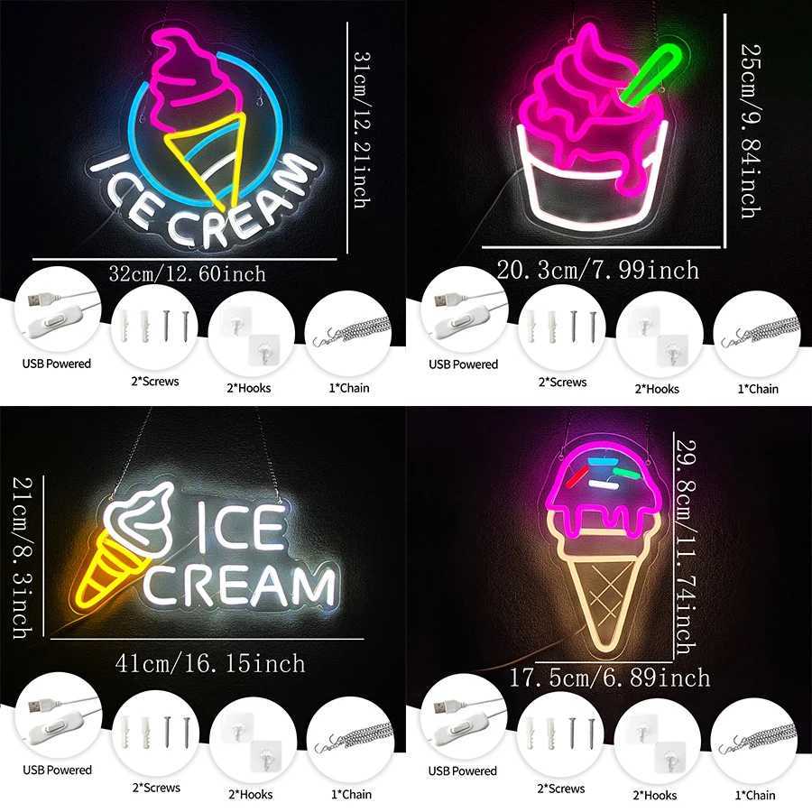 Ice Cream Neon Sign For Wall Decor LED Neon Light For Party Bedroom Birthday Christmas Decor Restaurant Dessert Shop Shop Window XJ250626