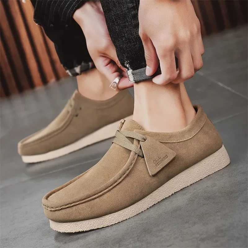 Fion Khaki Casual Shoes For Men Suede Leather Loafers Men Platform Slip-on Mens Driving Shoes Lightweight Leisure Men Shoes Y250627