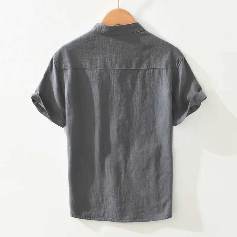 2025 Summer Linen Short Sleeve Shirts For Men Clothing New Breathable Thin Cotton Simple White Turn-down Collar Shirts Male W250627